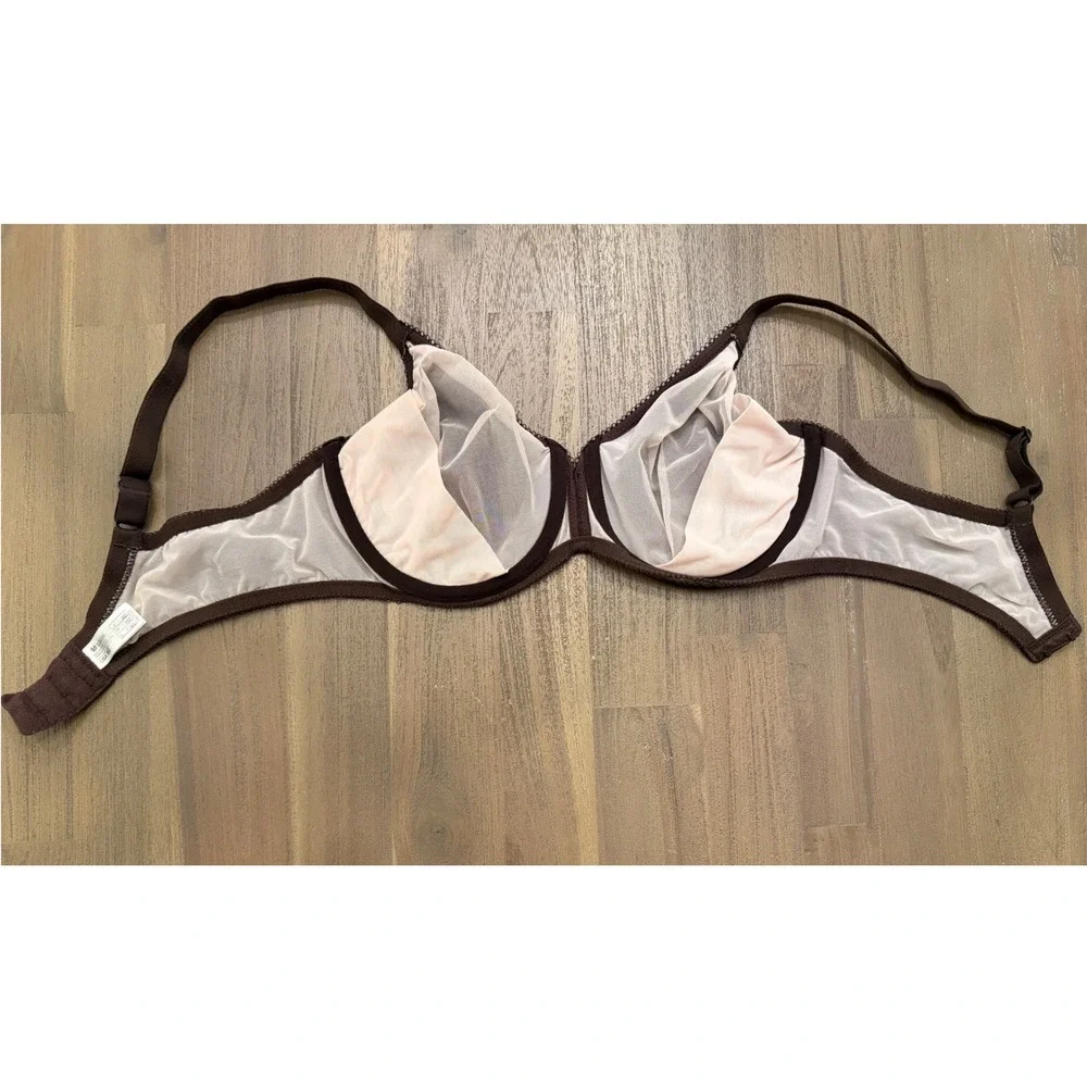 Wacoal Halo Lace Underwire Unlined Chocolate Brown Floral  36D‎